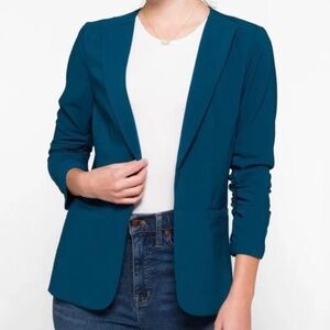 SKIES ARE BLUE X STITCH FIX | Raja Collarless Blazer in Teal Green, Size Small